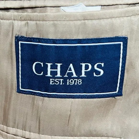 Chaps 40R Suit 32x28 Flat Front Beige 100% Wool Two Button Lined Vented